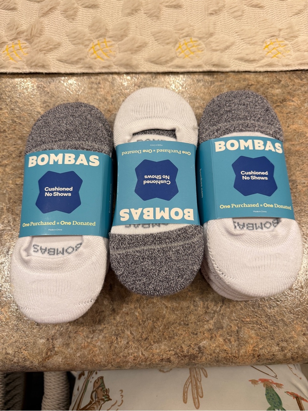 Bombas Men's Cushioned No-Show Socks - White & Heather Gray (3-Pack)